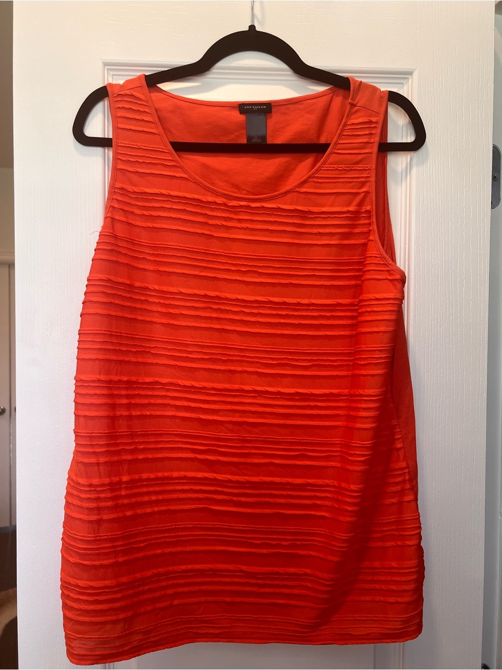 Ann Taylor Bright Orange Pintuck Sleeveless Tank